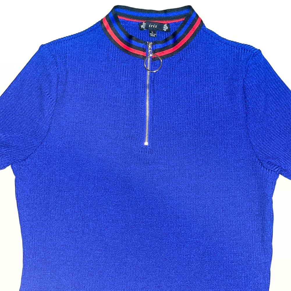 Ribbed racer stripe half zip polo size large